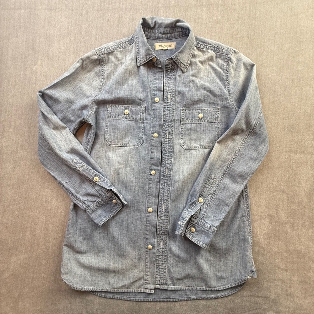 Madewell Womens XS Chambray Button Down Shirt Light Wash Cotton Denim Top